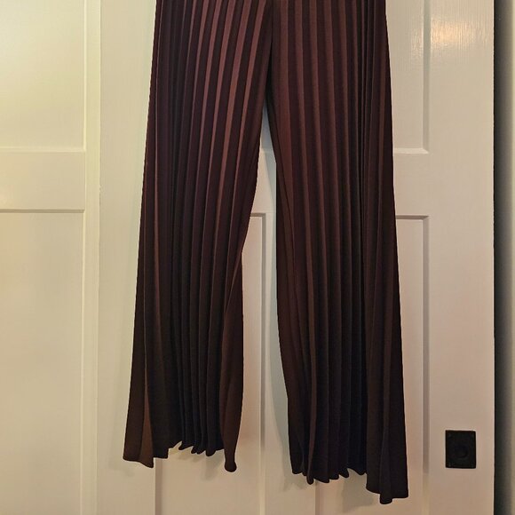 Burgundy / Wine High-Waisted Pleated Wide Leg Pants - Picture 8 of 9